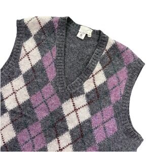 VTG Benoits 100% Wool Argyle Sweater Vest Mens Large Gray Purple Made In England